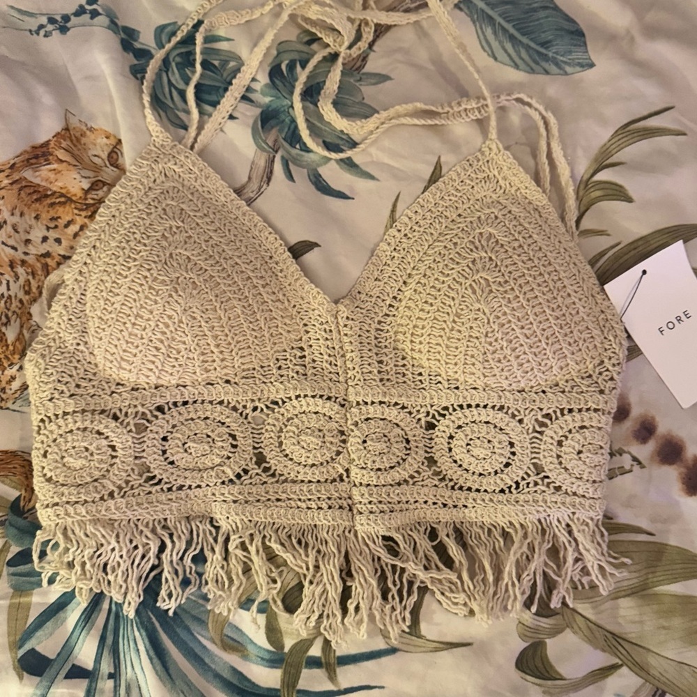 FORE Women’s Festival Crochet Halter Neck Babydoll Tank Top - Picture 5 of 8